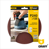 Наждачная бумага 125 мм P240 без отверстий 5 шт. в блистере GRAFF