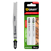 Пилка для лобзика 74 мм по дереву с гвоздями T123X HСS GRAFF серия "Master", 2 шт. в блистере