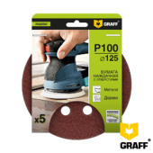 Наждачная бумага 125 мм P100 8 отверстий 5 шт. в блистере GRAFF