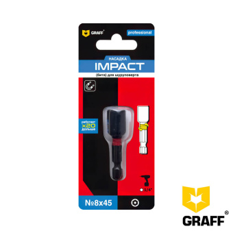 Бита GRAFF Impact SW 8*45 мм, шестигранная магнитная, 1 шт в блистере, Expert