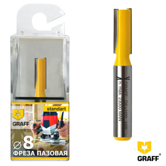 Фреза прямая по дереву 8х8х20 мм в пластиковой коробке GRAFF